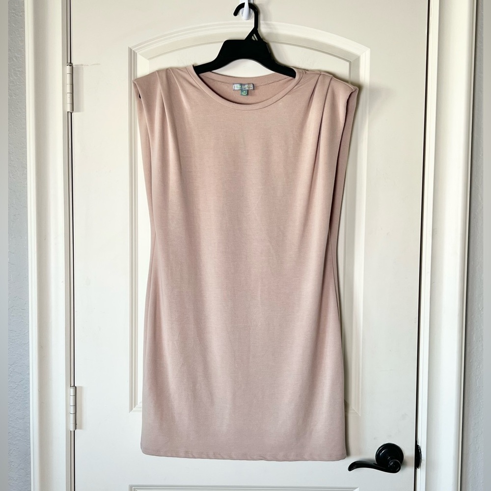 Minimalist muscle-tee style T-shirt dress in a soft neutral by Good Luck Gem